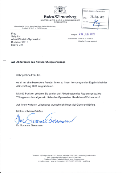 Abiturbeste des Abiturjahrgangs